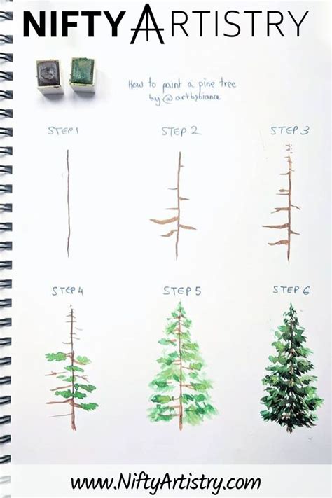 New 6 Step Pine Tree Watercolor Tutorial Watercolor Trees Watercolour Tutorials Tree