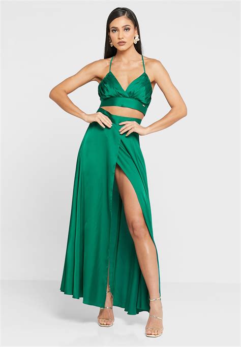 Buy Anitas Green Cami Crop Top And Front Split Maxi Skirt Set For Women In Dubai Abu Dhabi