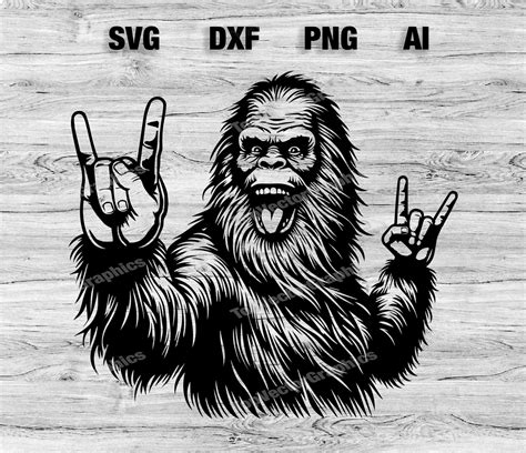 Bigfoot Rock And Roll Cut Files Fun Bigfoot Silhouette Vector