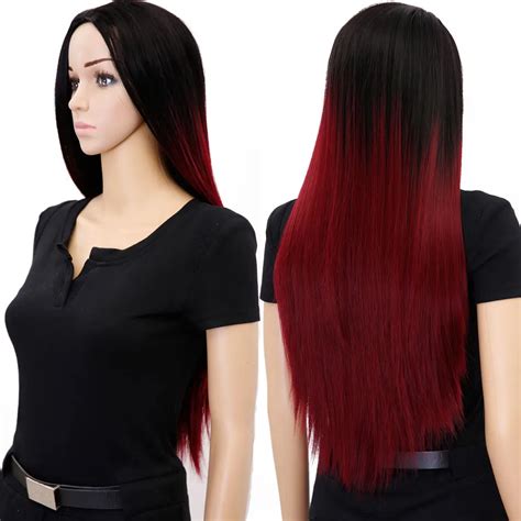 Long Ombre Burgundy Wig Cheap Long Synthetic Wigs For Black Women