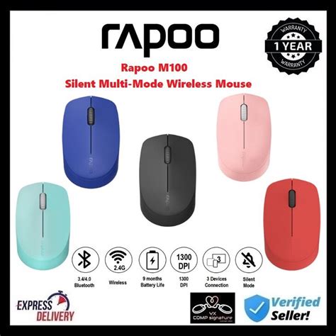 Rapoo M100 Silent Multi Mode Wireless Optical Mouse Dark Grey Blue