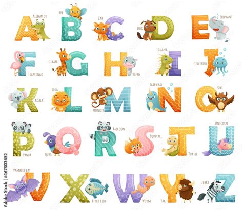 English alphabet letters with cute baby animals. Children education ...