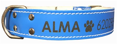 Collar Piel Doble Capa Azul Personalizados Con Nombre Y Tel Fono