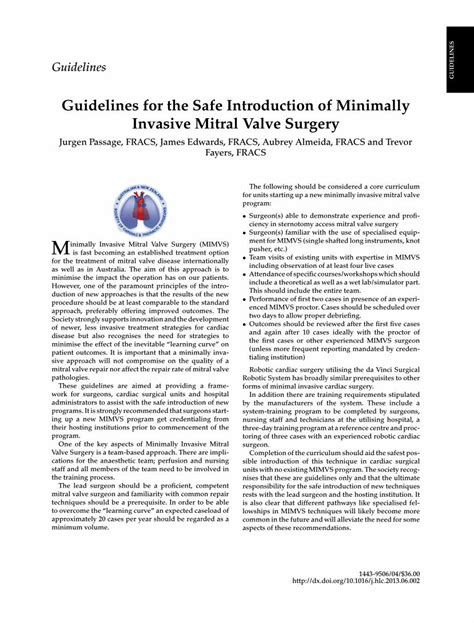 Pdf Guidelines For The Safe Introduction Of Minimally Invasive Mitral Valve Surgery Dokumentips