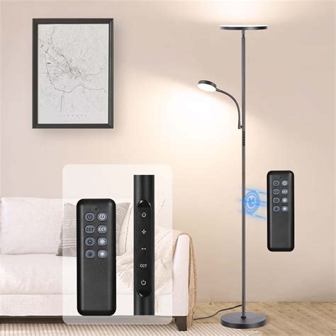 OUTON Torchiere Floor Lamp With Reading Side Light Dimmable Standing