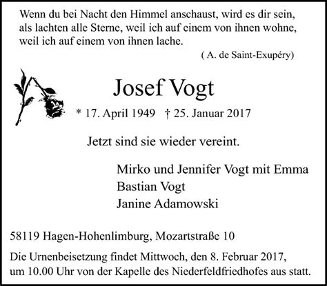 Traueranzeigen Von Josef Vogt Trauer In NRW De