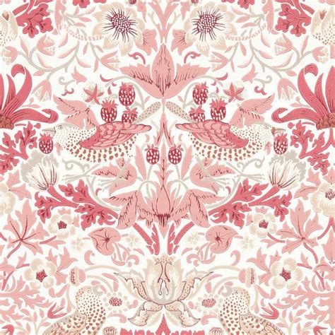 Simply Strawberry Thief Wallpaper Red | Bird Design Wallpaper