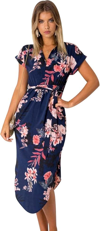 Lange Kleider Damen Maxikleid mit ärmel Sommerkleider Lang Blumen