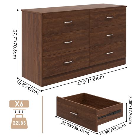 Winkalon 6 Drawer Brown Double Dresserwood Storage Cabinet With Easy Pull Out Handles For