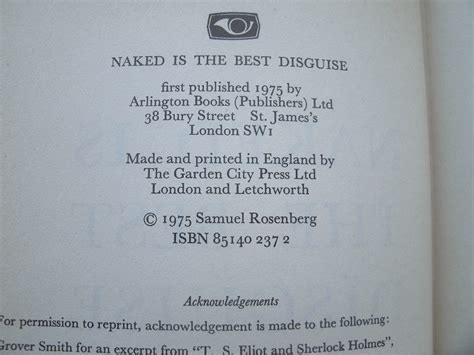 Naked Is The Best Disguise By Rosenberg Samuel Very Good Hardcover