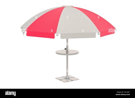 Beach Umbrella With Red And White Stripe Pattern 3D Rendering Isolated