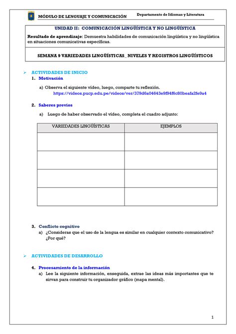 Semana 9 Variedades Lingüísticas Niveles Y Registros Lingüísticos