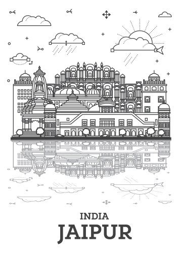 Jaipur Skyline Rajasthan India City Linear Vector Image