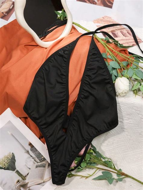 Sexy Lingerie Valentine S Day Sexy Holloway Halter Lace Up No Slip Open Jumpsuit SHEIN USA