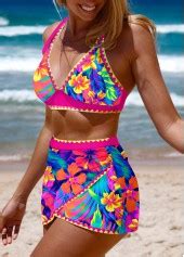 ROTITA Tie Hot Pink Floral Print Bikini Set Rotita USD 33 98