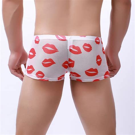 Buy Faringoto Men Mesh Lip Print Boxer Briefs Translucent Thin Quick