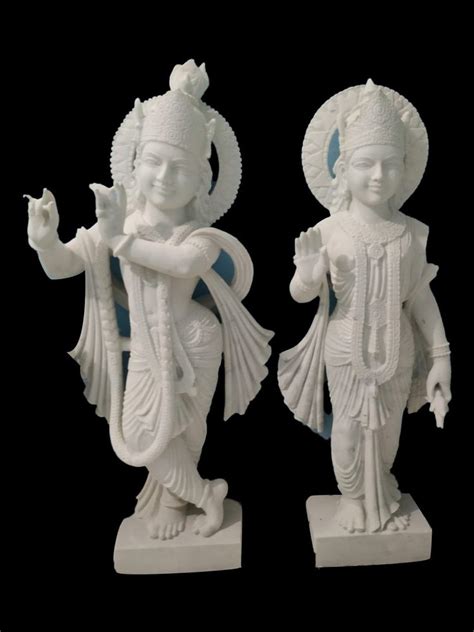 Plain Hindu White Marble Radha Krishna Statue For Temple Size 3