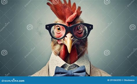 The Daring Experimentation Of A Handsome Chicken In Glasses Stock