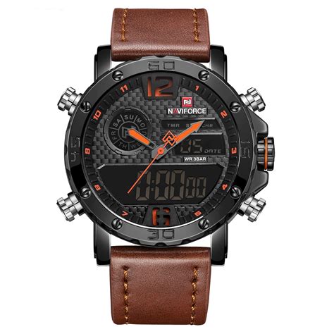 Naviforce Mens Analog Digital Watch Brown Vivid Nuance South