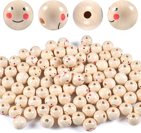 Pcs Smile Wooden Beads Natural Wooden Beads For Crafting Wooden