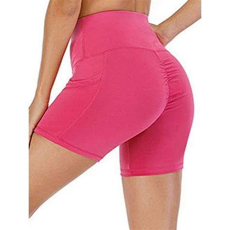 Dodoing High Waist Workout Butt Lifting Yoga Shorts For Women Tummy Control Running Athletic Non