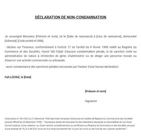 D Claration Sur L Honneur De Non Condamnation Mod Le Pdf Et Word