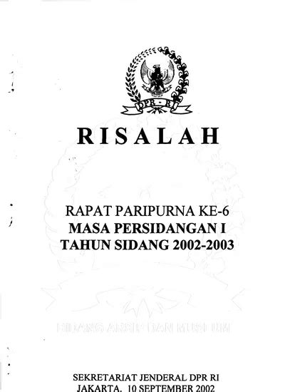 RISALAH RAP AT P ARIPURNA KE 6 MASA PERSIDANGAN I TAHUN SIDANG J