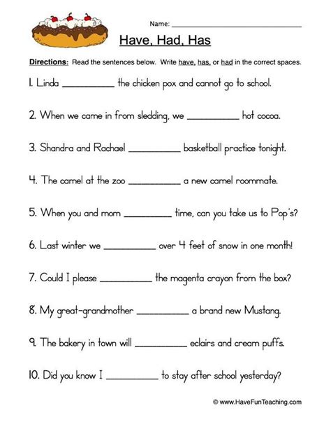 Has Have Had Fill In Blank Worksheet Have Fun Teaching Worksheets