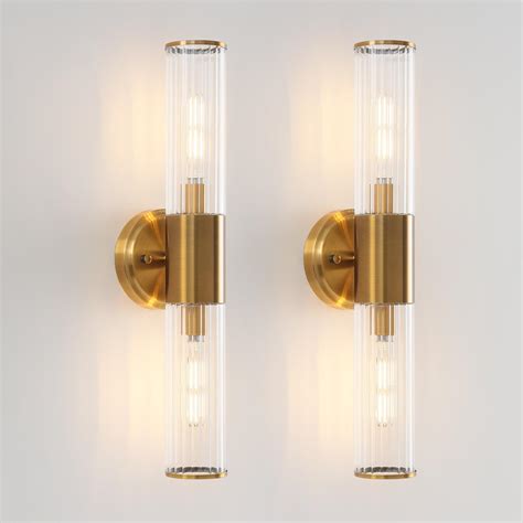 KUZZULL Wall Sconces Set of Two Brushed Brass Gold Wall Mounted Lamp
