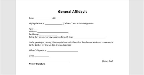 General Affidavit Form General Affidavit Form Template Editable