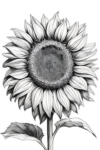 Premium Ai Image Sunflower Coloring Page Pencil Sketch Printable