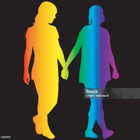 Lesbian Women Silhouettes In Rainbow Colors Stock Illustration