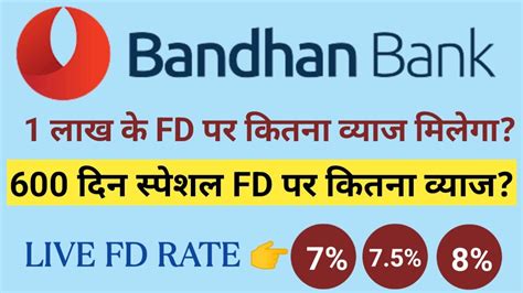 Bandhan Bank Fixed Deposit New Interest Rate Special Fd For Days