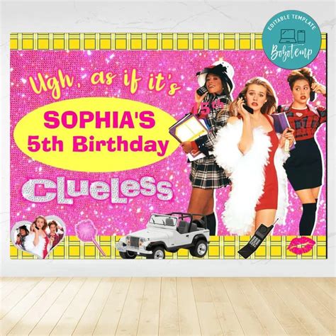 Clueless Birthday Backdrop Digital File Template Bobotemp