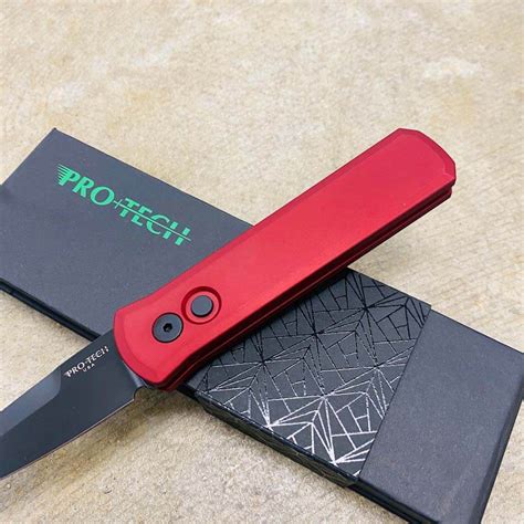 Protech 721 Red Godson 315 Solid Red Handles Black Blade Plain Edge