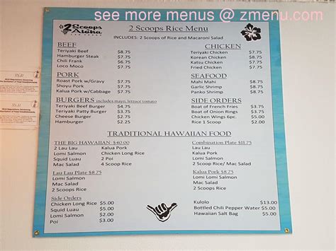 Menu At Scoops Of Aloha Lv Restaurant Las Vegas