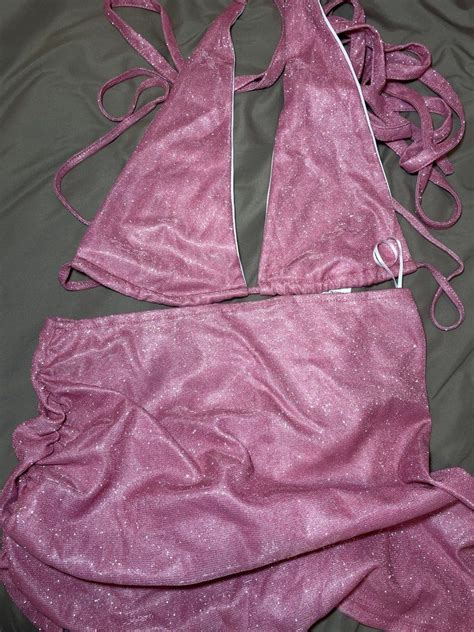 Pink Glitter Bikini Set Women S Fashion Swimwear Bikinis Swimsuits On Carousell