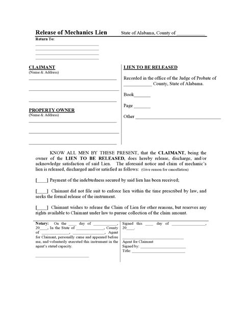 Alabama Release of Lien Form | Free Downloadable Template