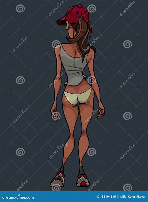 Cartoon Slim Woman In Bikini Sneakers And Cap Stock Vector