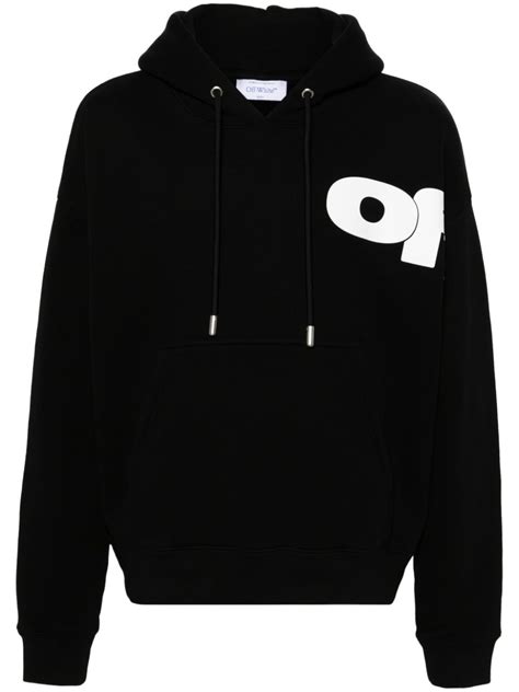 Off White Shared Logo Cotton Hoodie Black Farfetch