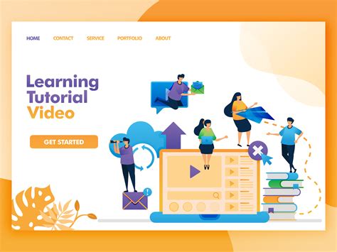 Landing page vector design of Learning tutorial video. Easy to edit and