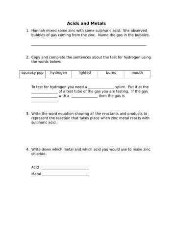 Acids and Metals worksheet | Teaching Resources