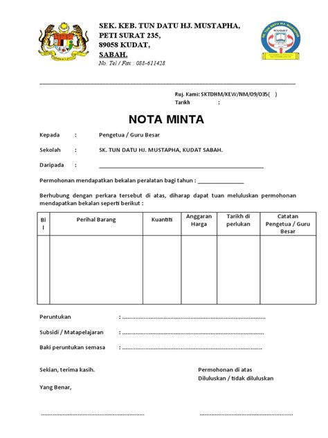 Borang Nota Minta Pdf