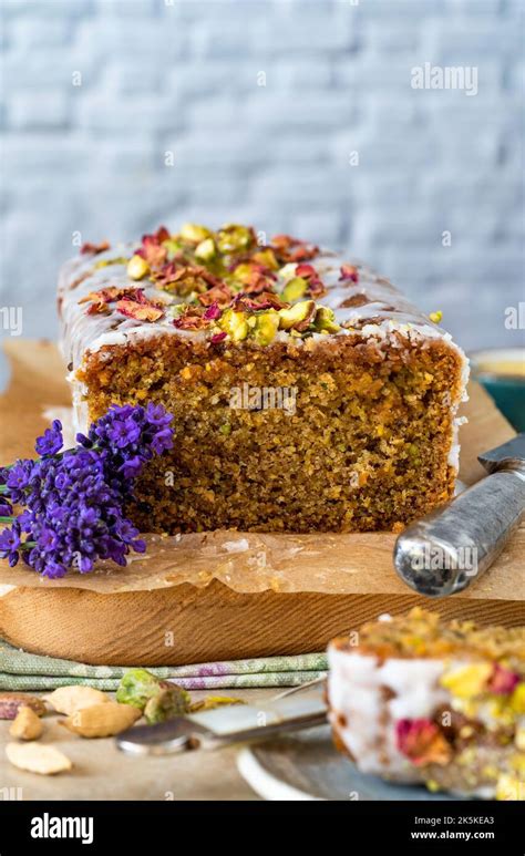 Pistachio Cardamom And Lemon Drizzle Cake Stock Photo Alamy