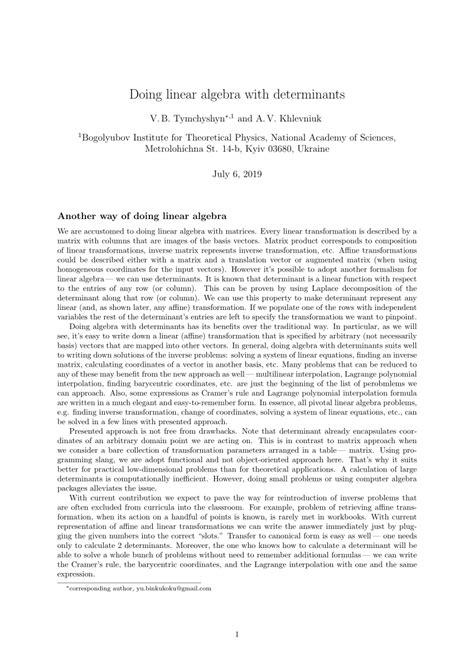 (PDF) Doing linear algebra with determinants