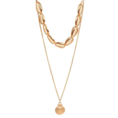 Buy Oomph Gold Tone Link Chain Sea Shells Multi Layer Necklace Online