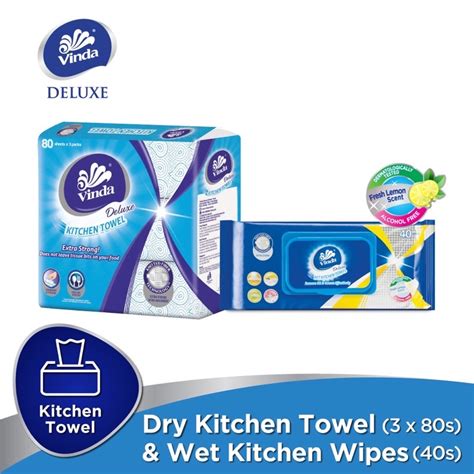 Vinda Kitchen Towel 3x80s Vinda Wet Kitchen Wipes 40s Combo Pack