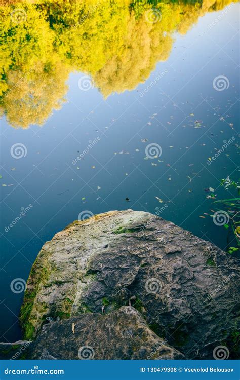 Stone In Front Of The Forest Lake Stock Photo Image Of Tourism Place