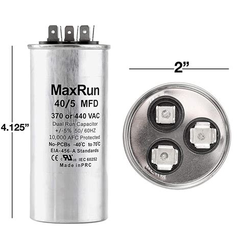 MAXRUN 40 5 MFD Uf 370 Or 440 Volt VAC Round Motor Dual Run Capacitor