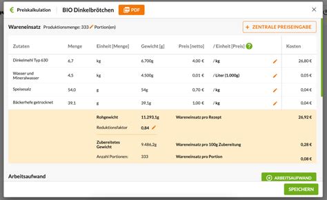 Kalkulation Gastronomie Software